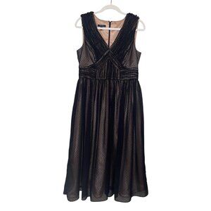 Ivy + Blu  Sleeveless Black Sheer lace polka dot Dress Nude Liner Size 10 V-neck